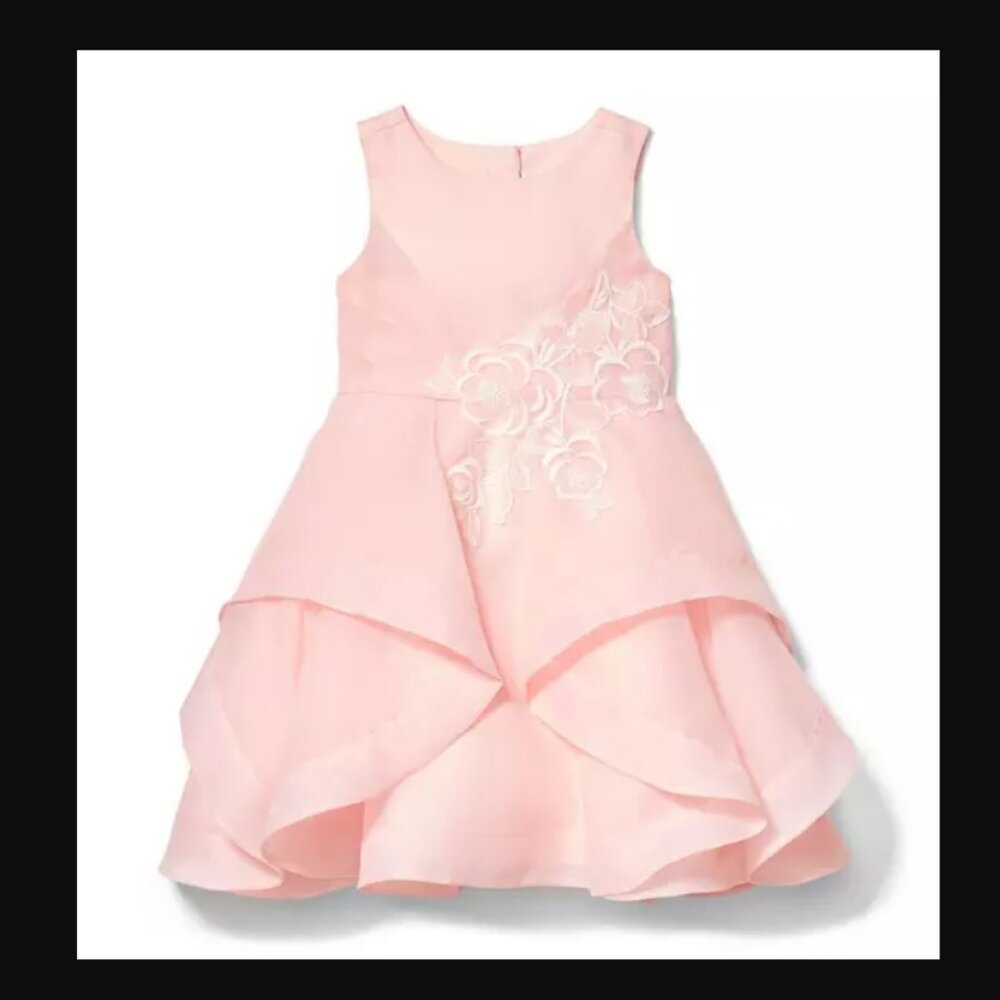 Janie and Jack Pink White Tiered Ruffle Organza Dress Size 4